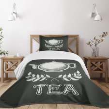 Teapot Leaf Branches Chalkboard Bedspread Set