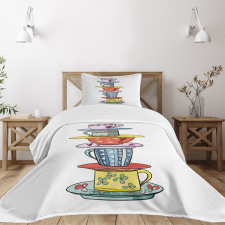 Hand Drawn Art Colorful Cups Bedspread Set