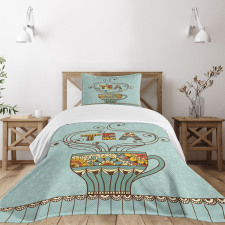 Cup Floral Ornamental Lines Bedspread Set