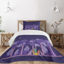 Night at Campsite Scene Bedspread Set