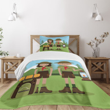 Woman and Men in Forest Bedspread Set