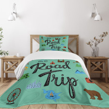 Road Trip Calligraphy with Map Bedspread Set