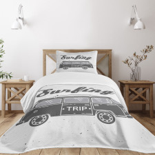 Vintage Van and Surfing Words Bedspread Set