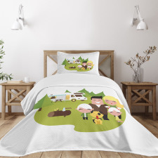 Happy Camper Family in Woods Bedspread Set