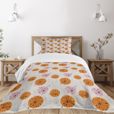 Pink Orange Spots Flowers Bedspread Set