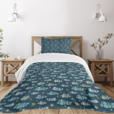 Grunge Clouds and Stars Bedspread Set