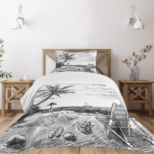 Beach Sketch with Chair Tree Bedspread Set