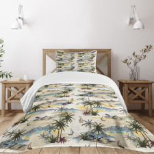 Pastel Hawaii Island Scene Bedspread Set