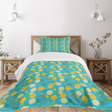 Flowers on Blue Pattern Bedspread Set