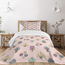 Cartoon Inspired Trees Bedspread Set