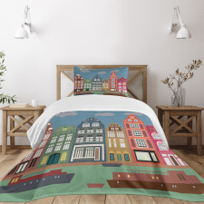 European Houses and Ships Bedspread Set