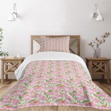 Pink Echinacea Flowers Bedspread Set