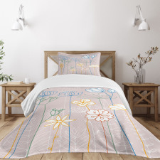 Flowers with Colorful Stems Bedspread Set