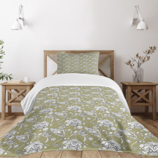 Doodle Style Spring Bloom Bedspread Set