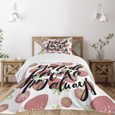 Strawberries Romantic Words Bedspread Set