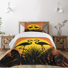 Sunset Flamingo Leaves Bedspread Set