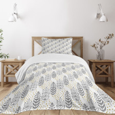 Outline Leaves and Spots Bedspread Set