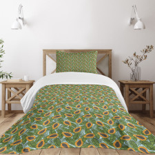 Halved Tropic Fruits Leaves Bedspread Set