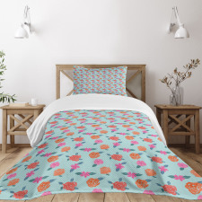 Abstract Pink Orange Flowers Bedspread Set