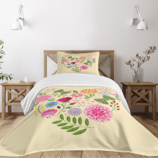 Colorful Flowers Butterflies Bedspread Set