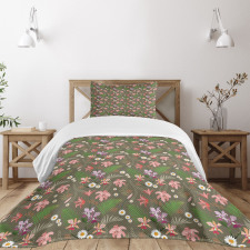 Daisy Hibiscus Fern Leaves Bedspread Set