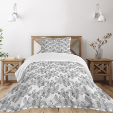 Monochrome Art with Buds Bedspread Set