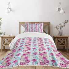 Floral Garden Pink Blooms Bedspread Set