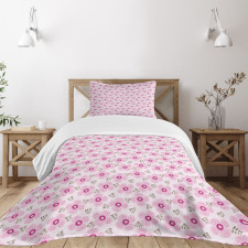 Pink Blossoms Dotted Petals Bedspread Set