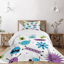 Colorful Monster Design Virus Bedspread Set