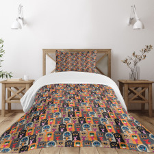 Colorful Cats Holding Hearts Bedspread Set