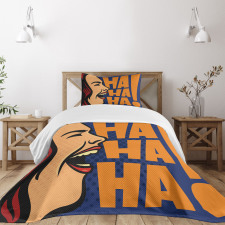 Cartoon Style Woman Laughing Bedspread Set