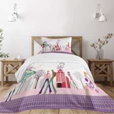 Teens Walking on Street Bedspread Set