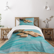 the Image of Wooden Pieces Bedspread Set