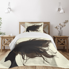 Fuzzy Hair Silhouette Bedspread Set