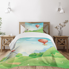 Mill Hot Air Balloon Design Bedspread Set