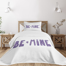 Typographic Text and Hearts Bedspread Set