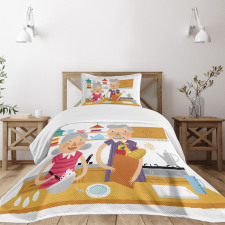 Elderly Couple in Kitchen Bedspread Set