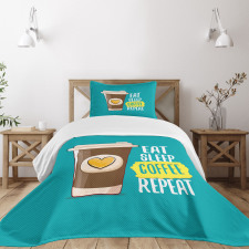 Eat Sleep Coffee Time Repeat Bedspread Set