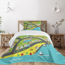 Landscape of Urban and Suburbs Bedspread Set