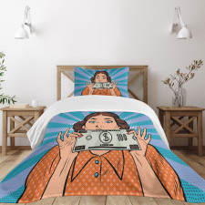 Woman Holding Dollar Bill Bedspread Set