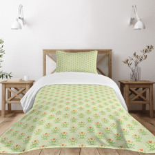 Orange Flower Green Leaf Bedspread Set