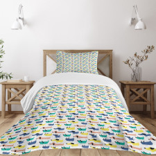 Colorful Cartoon Silhouettes Bedspread Set