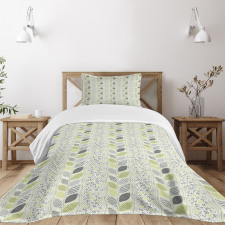 Stripes Sketched Leaves Bedspread Set