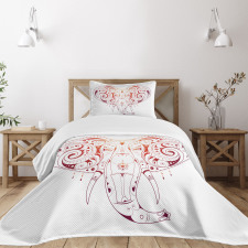 Stylized Drawn Elephant Head Bedspread Set