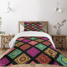 Flower Mandala Tile Colorful Bedspread Set