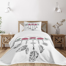 Hippie Feathers Arrow Rose Bedspread Set