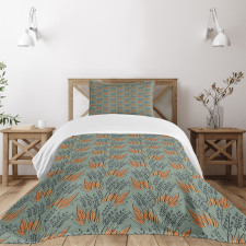 Sketched Rough Grass Herbs Bedspread Set