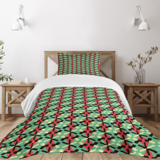 Rhombus and Dashed Lines Bedspread Set