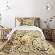 Stamp Big Ben and Bicycle Bedspread Set