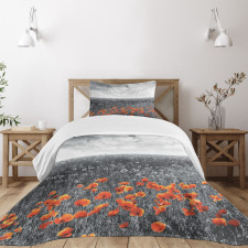 Flower Field Greyscale Design Bedspread Set